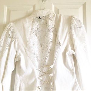 Vintage ivory lace puff shoulder laceup corset back lolita steampunk jacke…